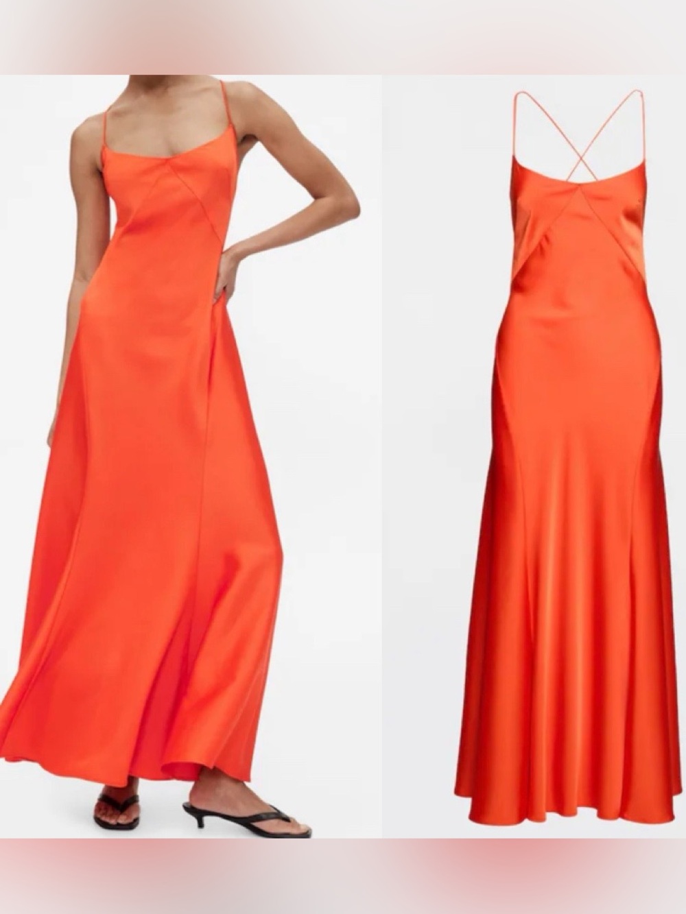 GAP Satin Orange Slip Maxi Dress with Crossback Straps